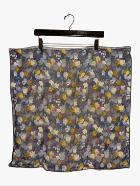 Echo Blue Botanical Sheer Crepe Silk  Square Scarf 24.5 X 25 Leaves